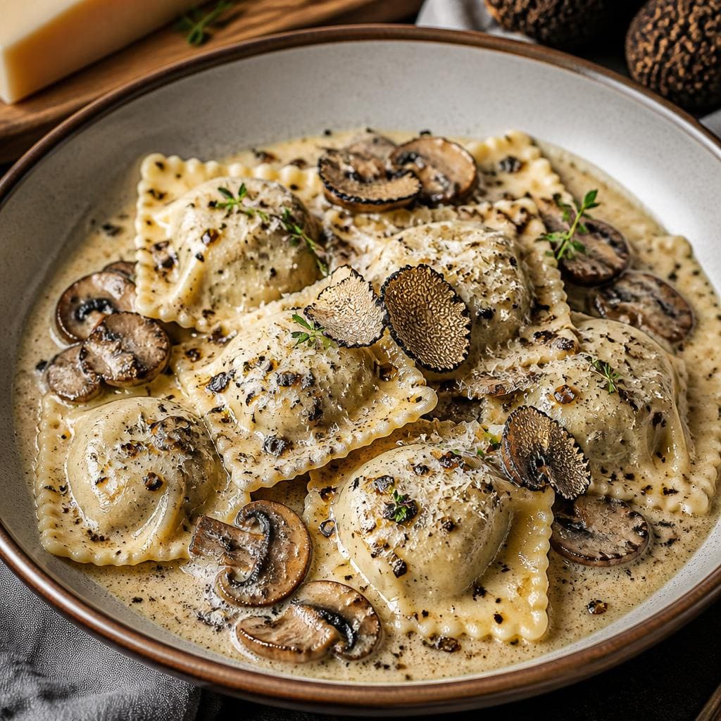 Truffled Mushroom Cream Ravioli Six Ounces Coffee